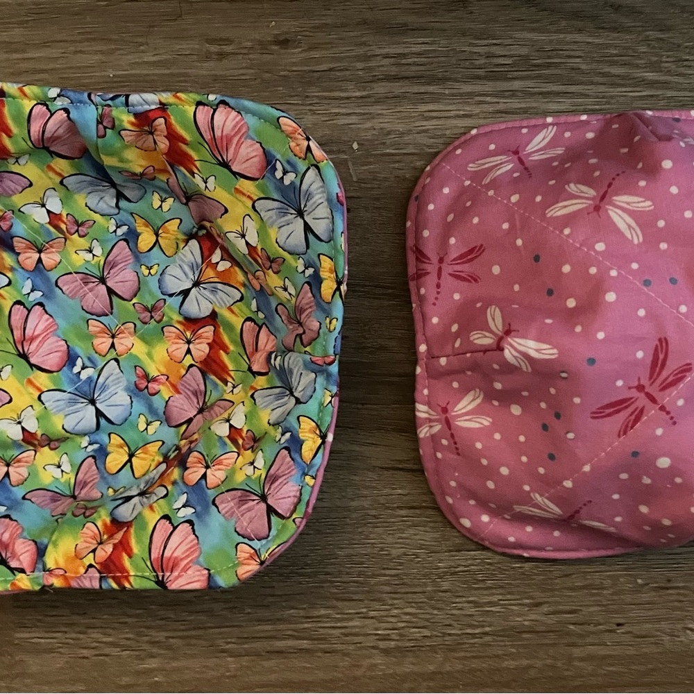 Colorful Butterfly and Pink Dragonfly Themed Quilted Bowl Cozy Set of 2